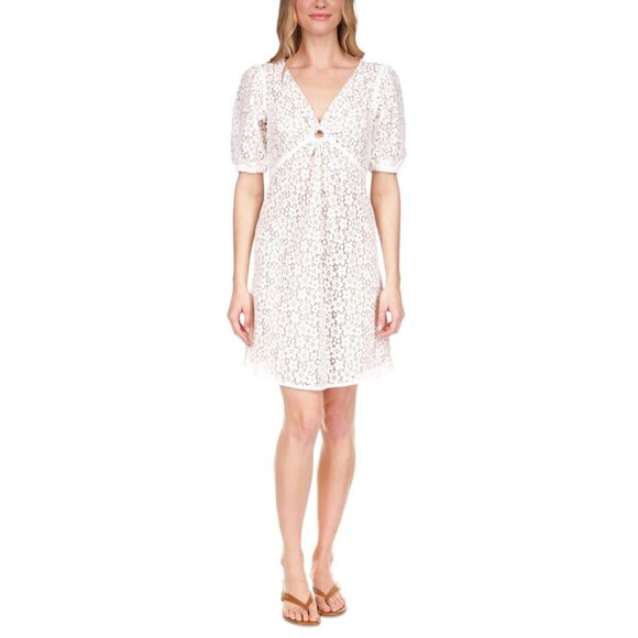 Michael Kors Women's Lace V-Neck Keyhole Dress White Size 0 MSRP $195 - Picture 1 of 2